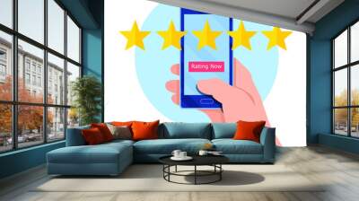 Rating of customer reviews. Good and review on the Internet, rating of goods or services. Rating from the phone. Vector illustration Wall mural