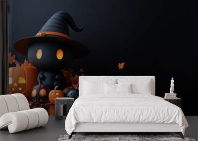 Cute Halloween Characters with Pumpkins and Spooky Autumn Decorations Wall mural