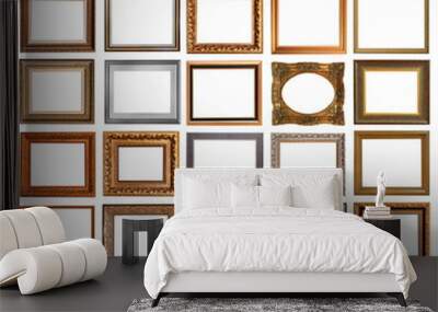 frames for paintings antique gold gilding set isolated on white background Wall mural