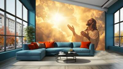 Jesus Christ sky clouds light Wall mural