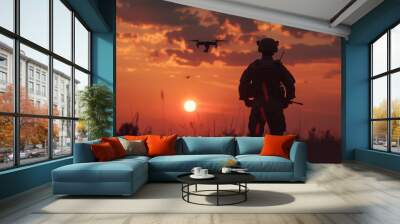 military soldier us army launches drone Wall mural