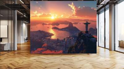 rio de janeiro statue of jesus christ at sunset Wall mural