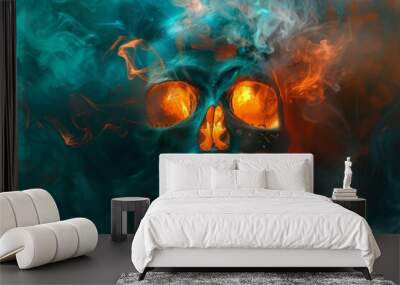 skull burns smoke night horror fear Wall mural