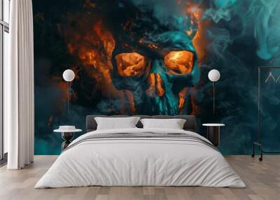 skull burns smoke night horror fear Wall mural