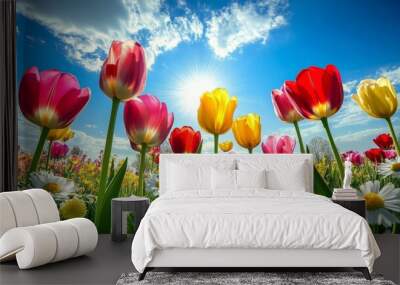 view of a field of flowers landscape scenery Wall mural