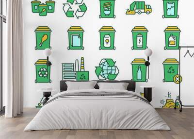 Recycling color line icons set. Garbage sorting. Zero waste lifestyle. Pictograms for web page, mobile app, promo. Wall mural