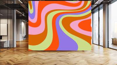 Grioovy psychedelic wave background for banner design. Retro 60s 70s psychedelic pattern. Modern wave retro abstract design. Rainbow 60s, 70s, hippie vector. Wall mural