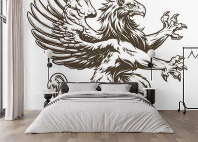 Heraldic griffin digital ink drawing Wall mural