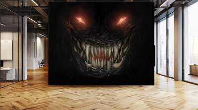 Horror monster face in the darkness. Digital painting.  Wall mural