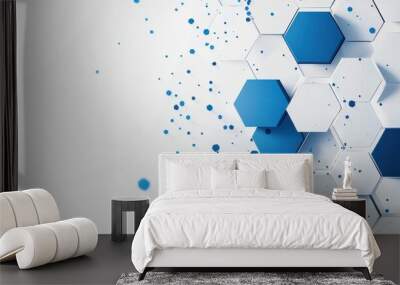 Abstract geometric background with blue hexagons and dynamic patterns on a white backdrop Wall mural