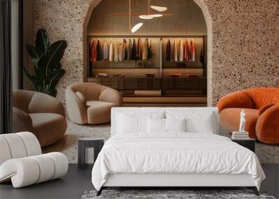 Fashion boutique interior with modern terrazzo flooring and stylish seating area Wall mural