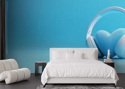 Minimalist blue background with stylish white headphones for modern music lovers Wall mural