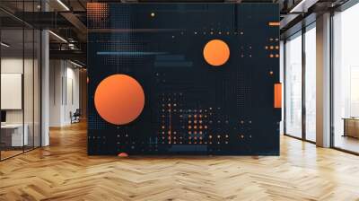 Modern abstract geometric art with orange shapes on a dark background Wall mural