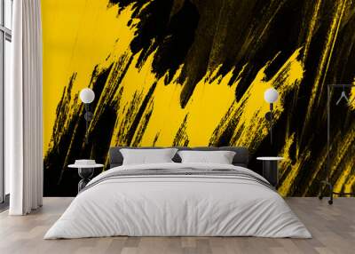 yellow and black paint  background texture with brush strokes Wall mural