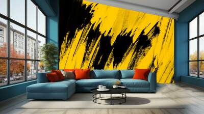 yellow and black paint  background texture with brush strokes Wall mural