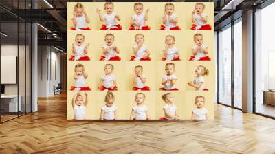 Set of emotional photos of a little girl, closeup Wall mural