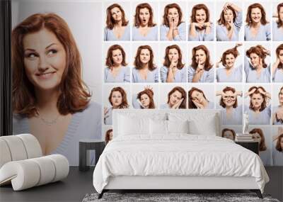 Young woman, emotions, face, collage Wall mural