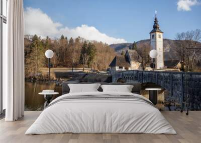 stone bridge over the river Wall mural