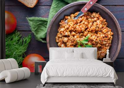 Pasta with lentils and ham, horizontal Wall mural