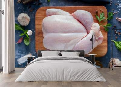 Raw chicken for a recipe, top view, horizontal Wall mural