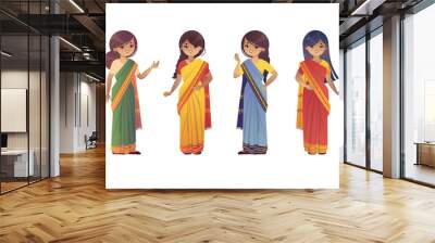 Set of indian young women in national costumes Wall mural