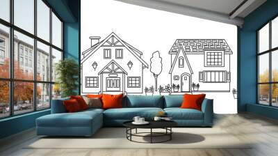 Street of small town. Four cottages Lineart concept vector illustration Wall mural