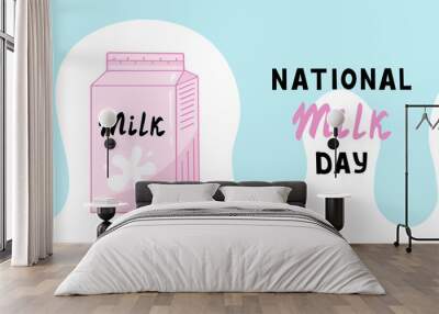 national milk day, package of milk. Vector Illustration for printing, backgrounds, covers and packaging. Image can be used for greeting cards, posters and stickers. Isolated on white background. Wall mural