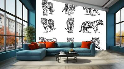 Tigers - wild animals, vector design of tigers isolated on white background Wall mural