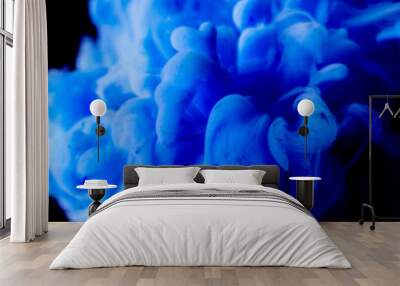 Abstract flowing liquid or blue ink in water on black background. Wall mural