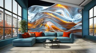 blue vibrant abstract background  with flowing curves.  waves and dynamic patterns for luxury effect. Soft, clean design for skincare products. banner Wall mural