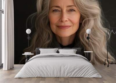 portrait of a middle-aged woman with grey  hair. naturally greying, individuality, social statement concept Wall mural