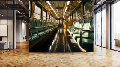 public transport concept. empty subway, train with seats. Interior inside urban transport. Wall mural