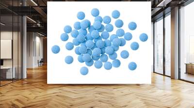 Heap of blue tablets isolated on a transparent background. Top view. Stock photo. Wall mural