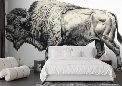 African bison bull hand drawn engraving sketch. vector simple illustration Wall mural