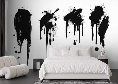 Black dripping ink. Isolated spots of paint, floating oil blots vector set. Blob paint, ink splatter black, stain and drip illustration.vector isolated white background Wall mural