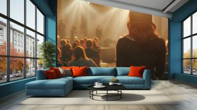 Confident businesswoman delivering a presentation to a captivated audience, 4K hyperrealistic photo Wall mural