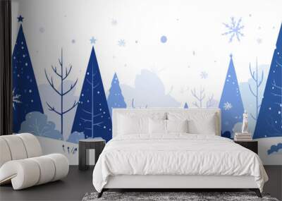 Snow-covered trees in a winter forest. Vector flat minimalistic isolated illustration. Wall mural