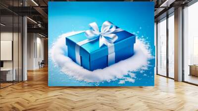 Christmas background with gift. Xmas box with bow and place for text. Christmas banner with space for text. A gift box for the new year Wall mural