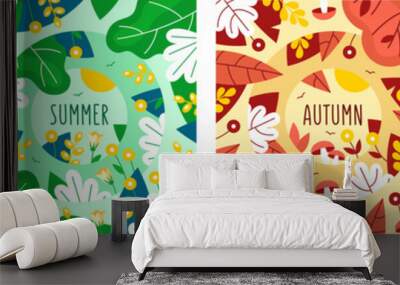 Vector set of seasonal illustrations in a flat style Wall mural