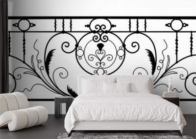 SKETCH of forged metal elements with antique ornaments. Artistic forging belongs to the category of handwork. set of decorative curl borders on white background. BALCONY Wall mural