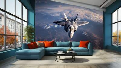 Military fighter jet flies over the mountains Wall mural