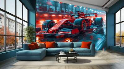 Race car. Racer drive on the track. Race car driving down a track Wall mural