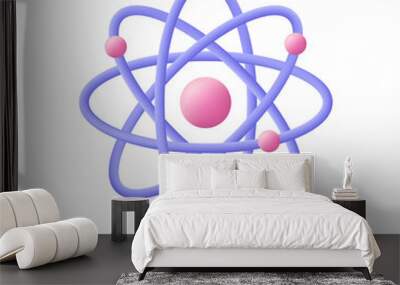 Atom, orbital electrons. Nuclear energy, scientific research, molecular chemistry, physics science concept. 3d vector icon. Cartoon minimal style. Wall mural