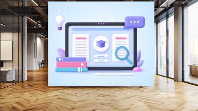 Concept of e-learning, online education at home.  3d realistic vector illustration. Wall mural