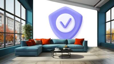 Shield check mark icon. 3d vector illustration. Security, guaranteed icon. Wall mural