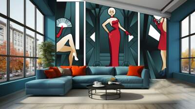 art deco illustrations fashion ladies	 Wall mural