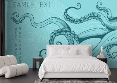 illustration with tentacles, graphic style. green and blue colours Wall mural