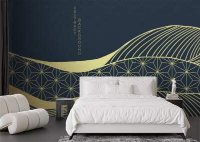 vector abstract japanese style landscapes lined waves in black and gold colours	 Wall mural