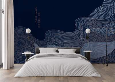 vector abstract japanese style landscapes lined waves in black and gold colours	 Wall mural