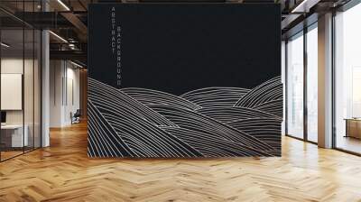 vector abstract japanese style landscapes lined waves in black and gold colours Wall mural